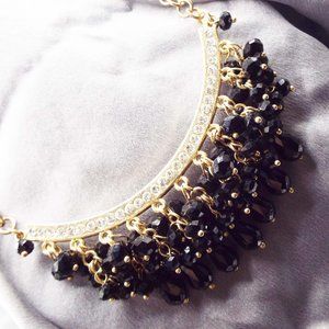 FRENCH JET FACETED CRYSTAL FRINGE RHINESTONE COLLAR NECKLACE 53